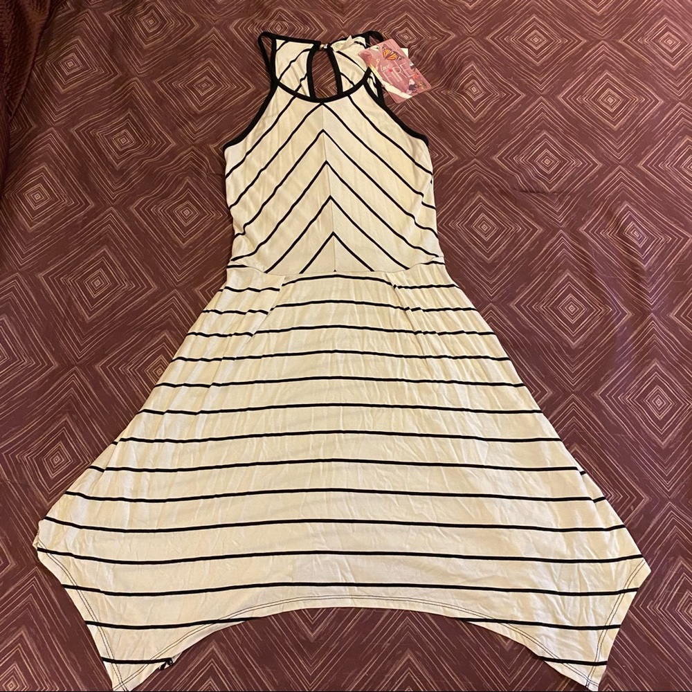 Junior’s Love, Fire Cream & Black Striped Knit Summer Dress, NWT, XS